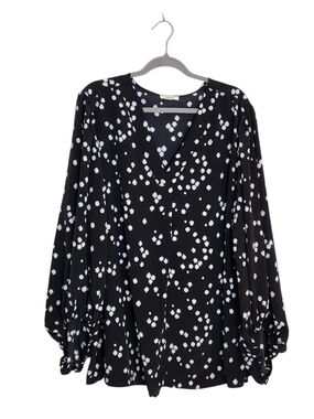 Oddy Black and White Dot Print Blouse Size with Full Sleeves 3XL